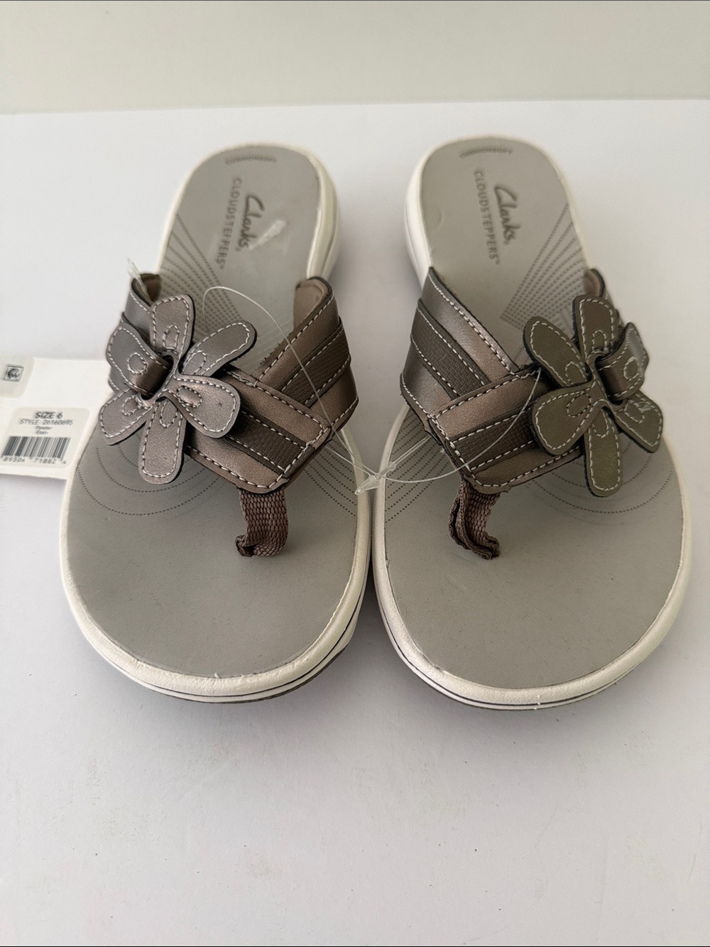 Clarks Brown Floral Thong Sandals with Gray Footbed